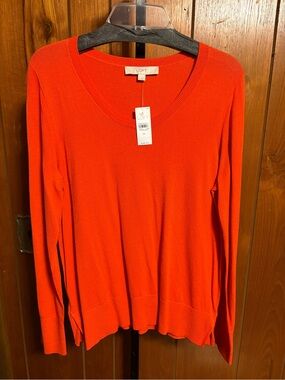 LOFT Women's Bright Orange Scoop Neck Lightweight Sweater